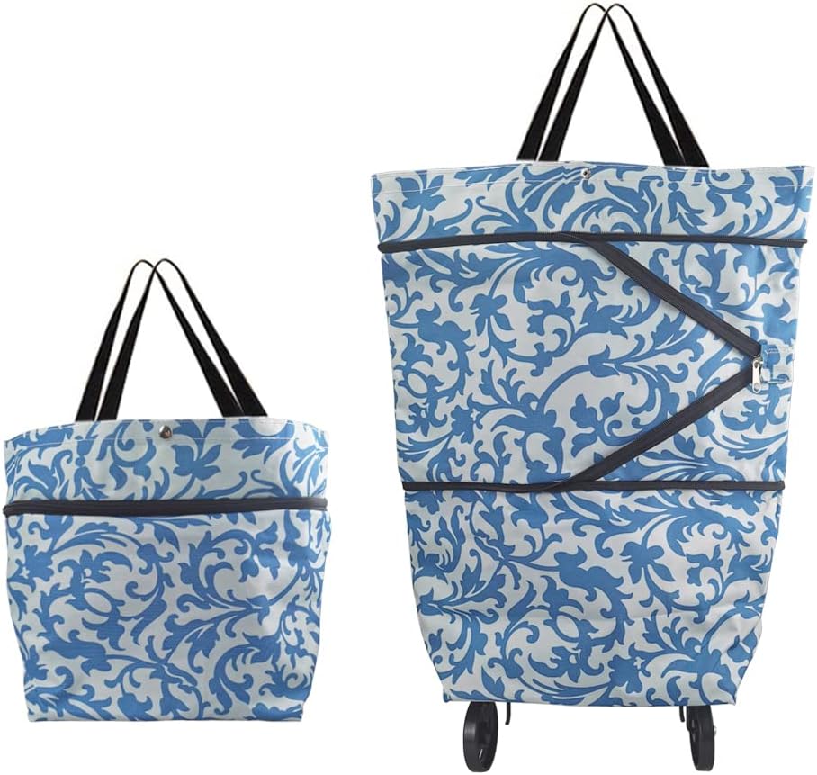 Folding Shopping Cart with Wheels Fashionable and Practical Shopping Carts, Grocery Cart on Wheels Used for Picnic Trips to Buy Vegetables(Morning Glory)