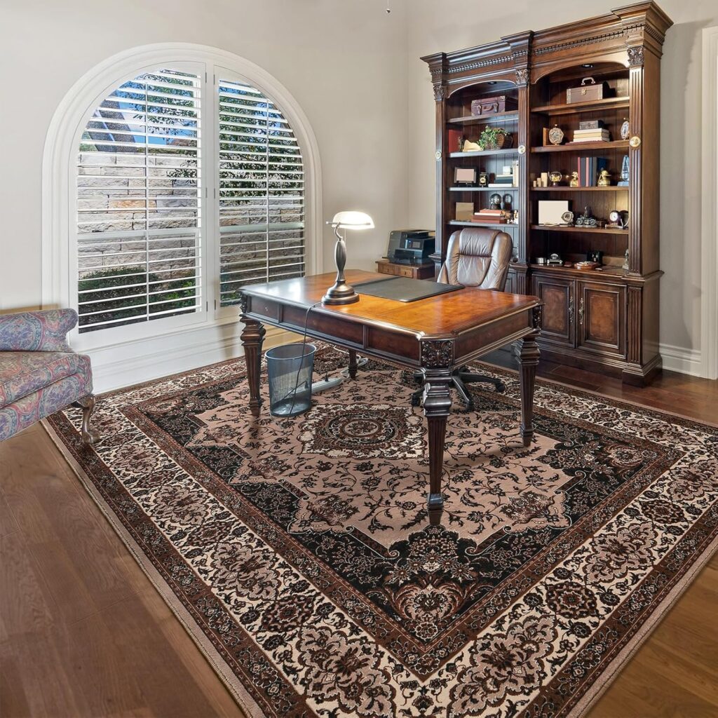 Area Rug for Bedroom, 4x6Ft Washable Brown Living Room Rugs, Non-Slip Vintage Carpet for Dorm Office Dining Room Farmhouse Entryway Hallway